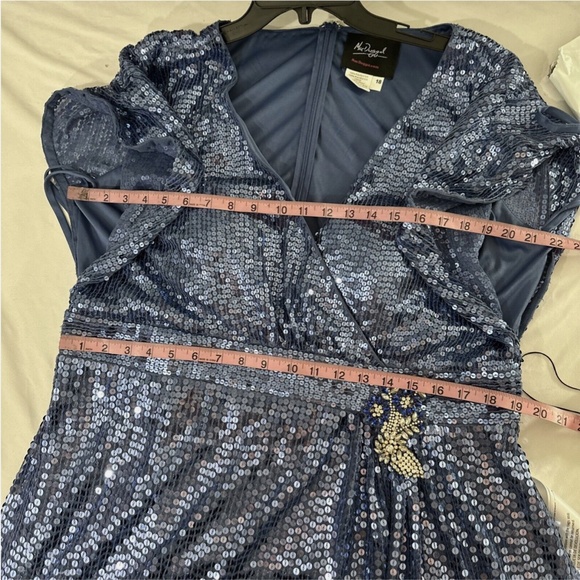 NWT $598 Mac Duggal [ 18 ]‎ Sequined Butterfly Sleeve Wrap A-line Gown Blue - Picture 3 of 15